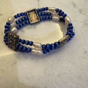 Elegant Blue and White Beaded Bracelet